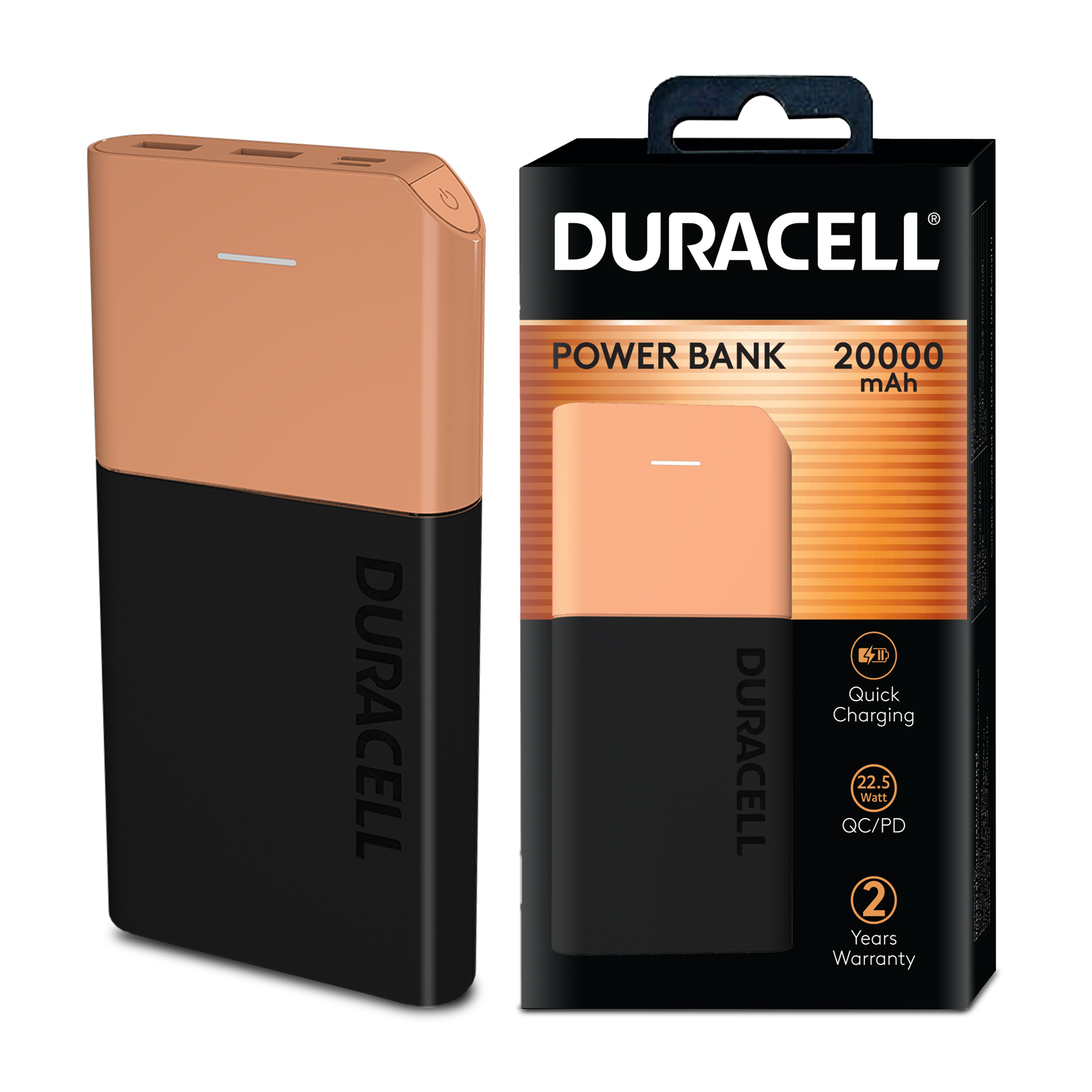 Duracell Power Bank 20000 mAh, Portable Charger, USB C/Micro USB Input, USB A/USB C output, Fast Charge Technology, 22.5W Power Delivery for Smartphones, Tablets, Headphones and USB-Powered Devices (DU030)